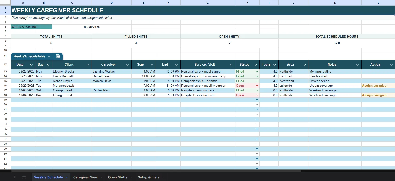 Caregiver Scheduling & Hours Tracker